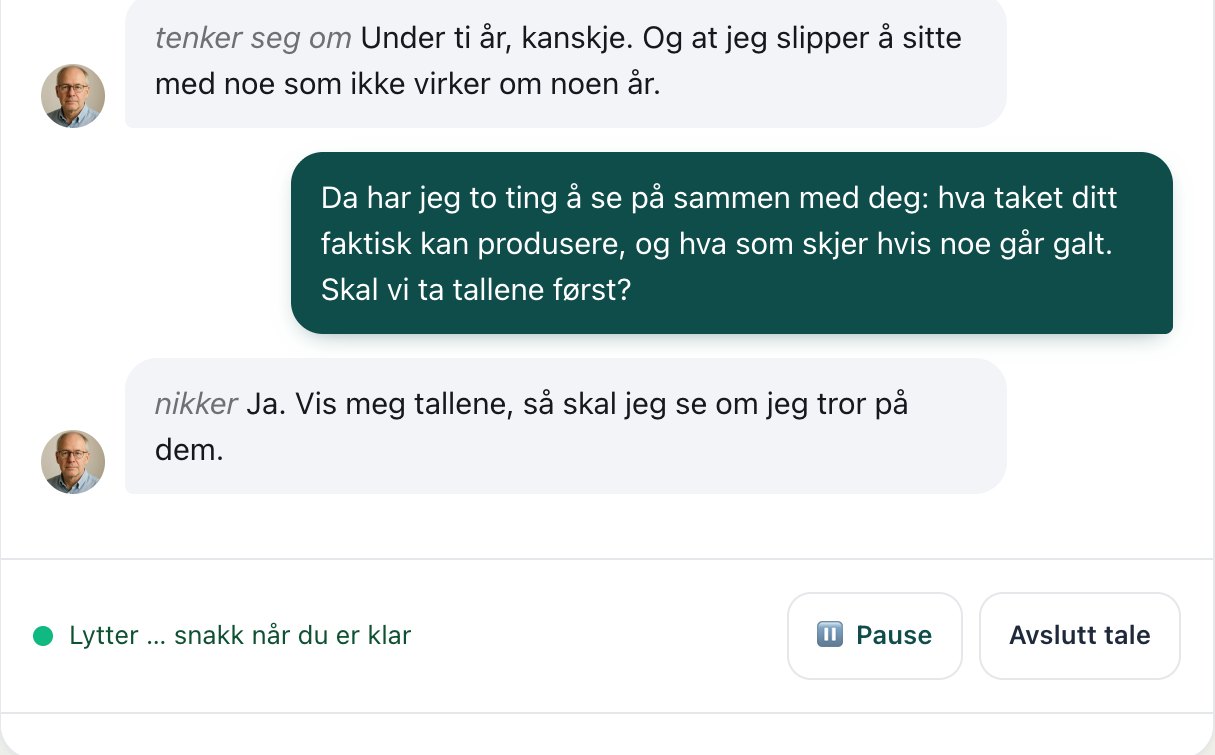 Fictional example, in Norwegian: voice mode, where the lab listens while the employee talks to the customer