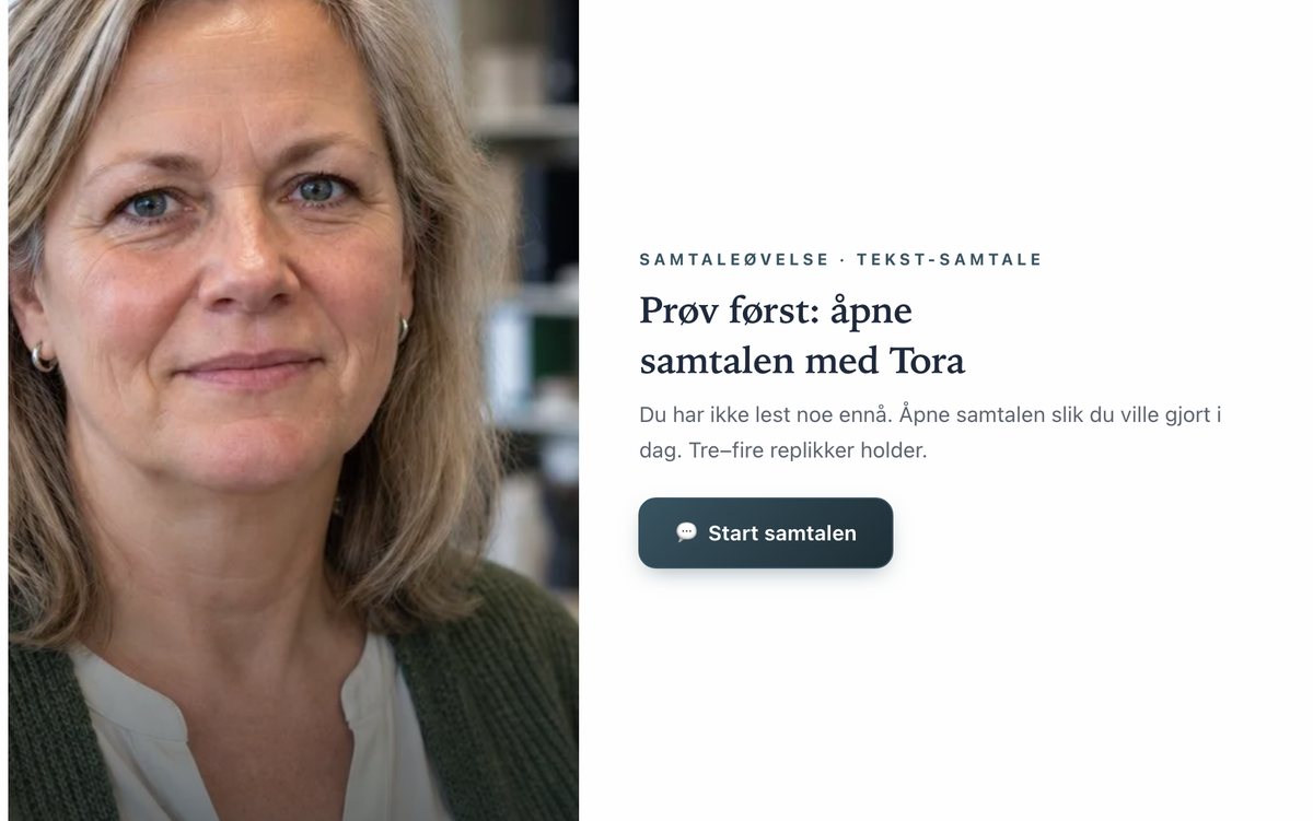 Lederlab, in Norwegian: the first level of suspected substance misuse, “Try first: open the conversation with Tora”
