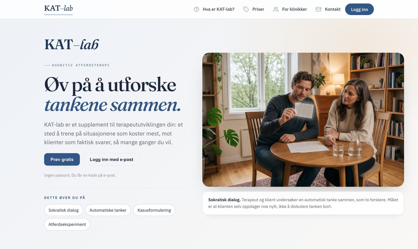 Illustration på norska av ett labb för kognitiv beteendeterapi, med sokratisk dialog