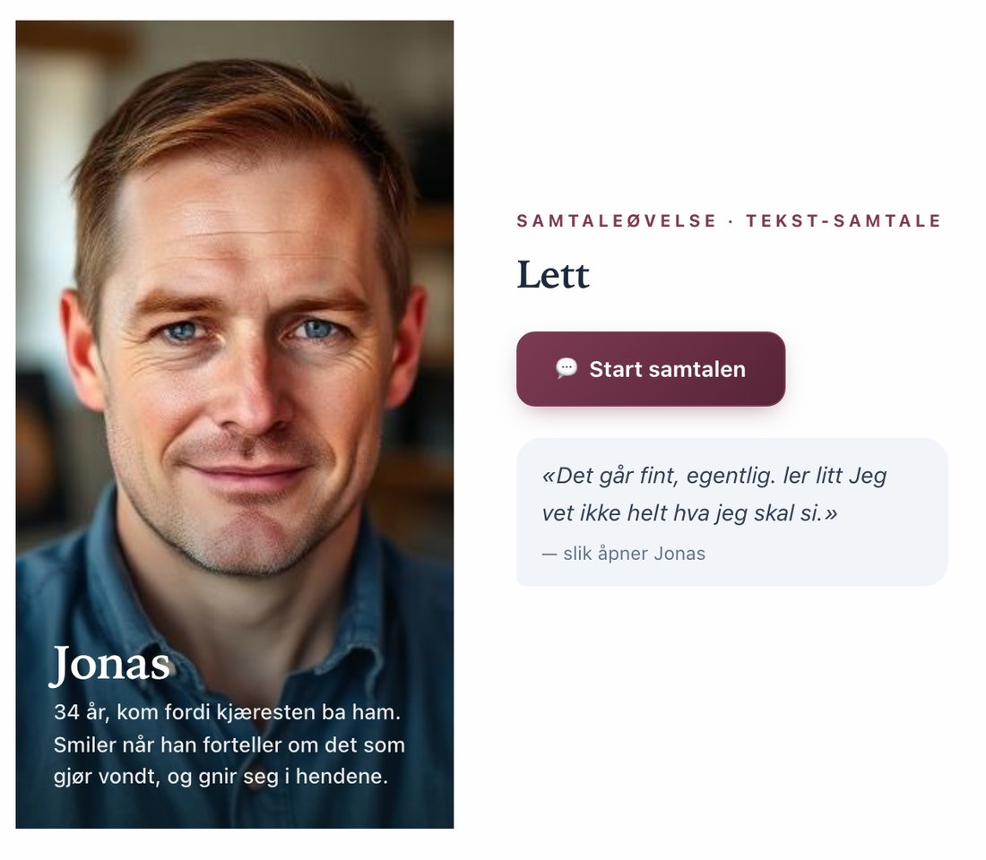 Exempel, på norska: en fokuserad simulering i ett ISTDP-labb med klienten Jonas