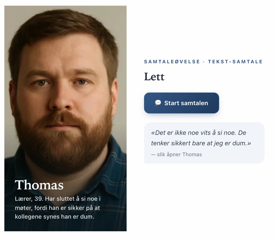 Exempel, på norska: en fokuserad simulering i ett KBT-labb med klienten Thomas