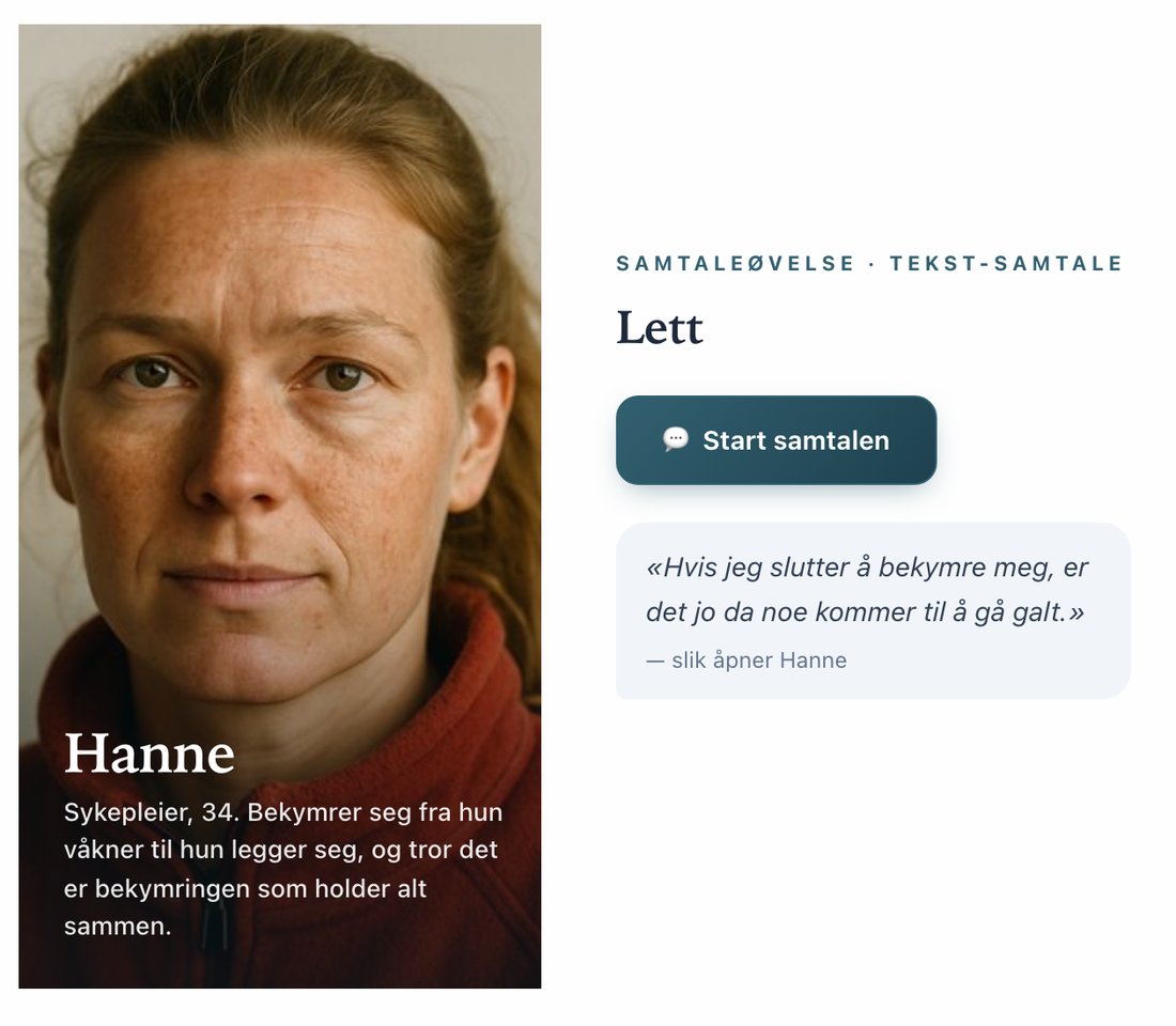 Exempel, på norska: en fokuserad simulering i ett labb för metakognitiv terapi med klienten Hanne