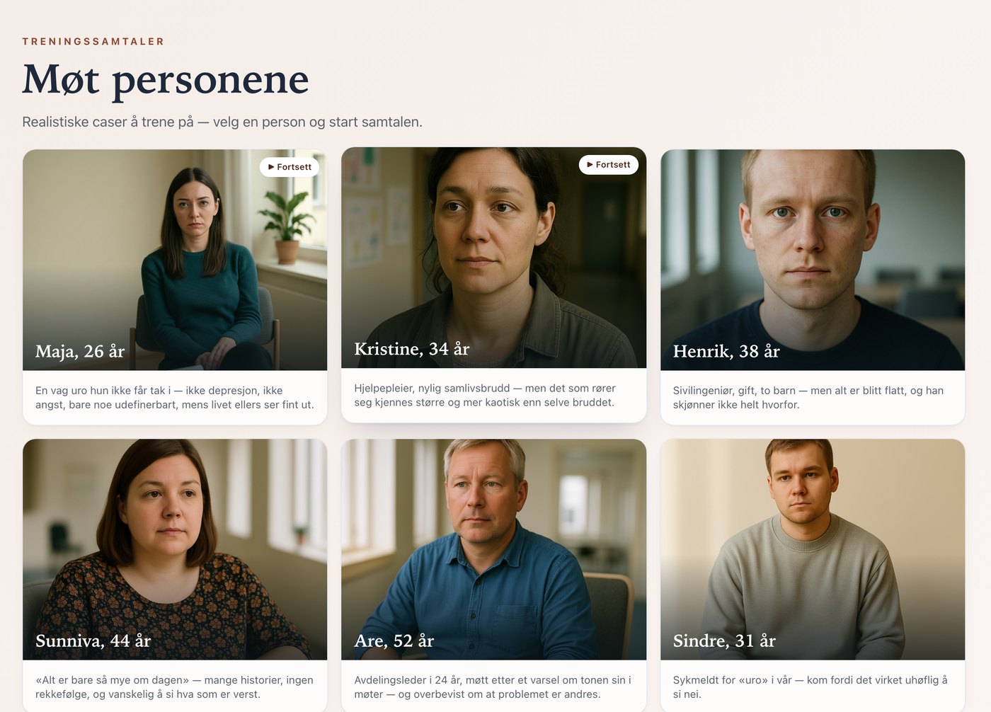 EFT-lab, Norwegian version: the client gallery, six clients of different ages