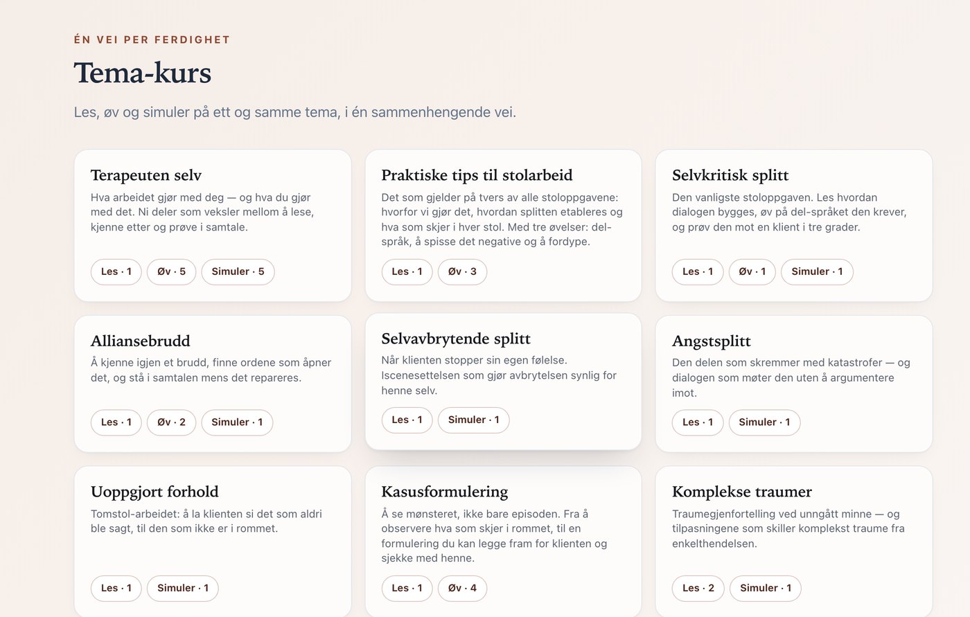 Den norska versionen av EFT-lab: nio temakurser som kombinerar läsning, övningar och simulering