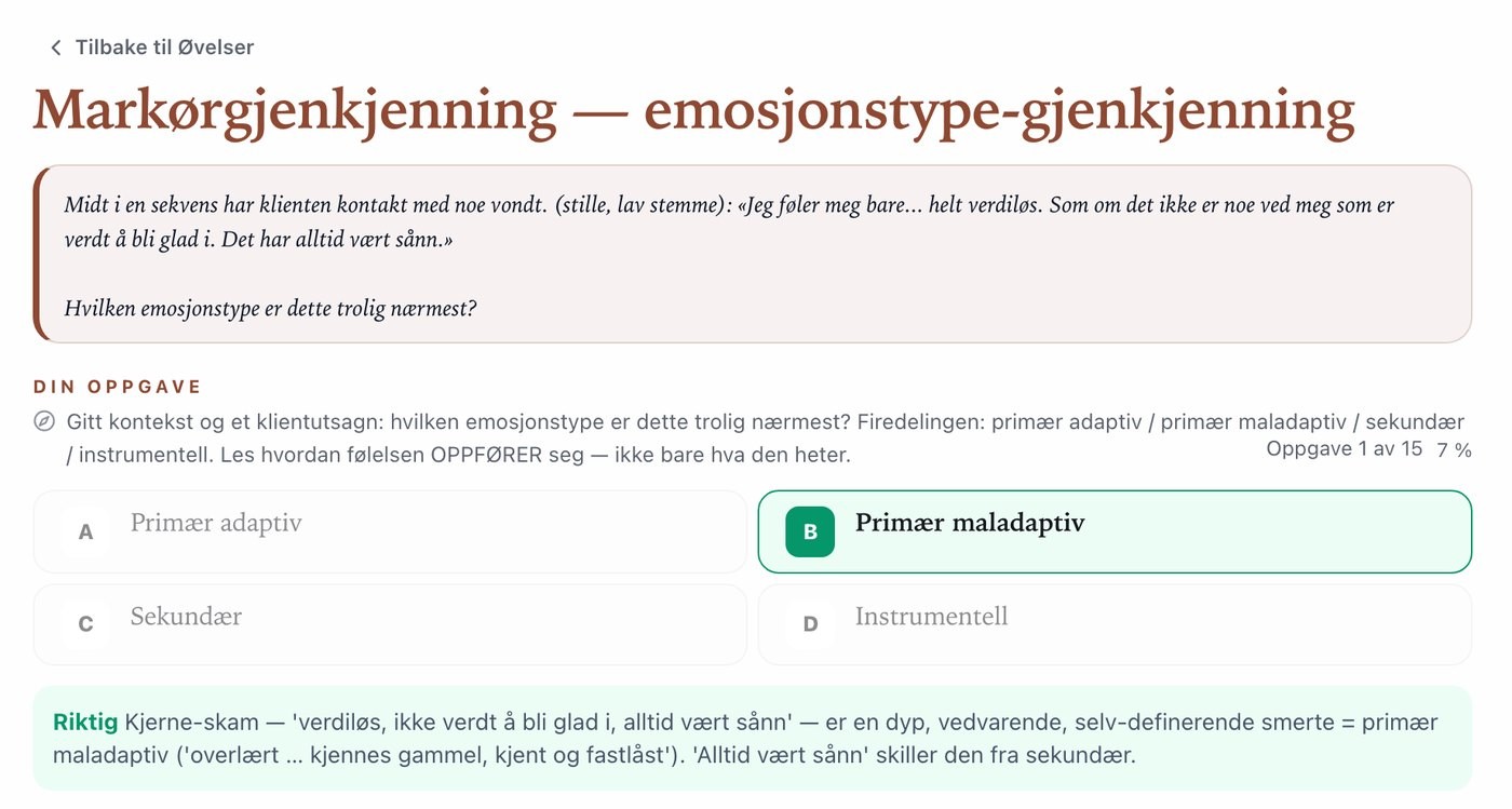 EFT-lab, Norwegian version: a marker exercise with feedback after the answer